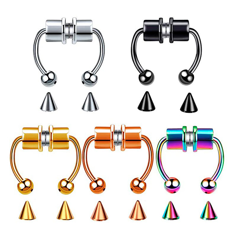 Set 5 Piercing Anillo Nariz Magnetico Falso Sin Perforacion