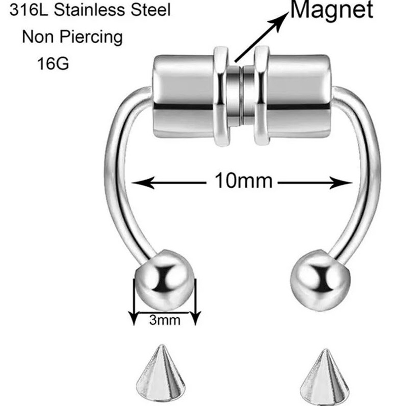 Set 5 Piercing Anillo Nariz Magnetico Falso Sin Perforacion