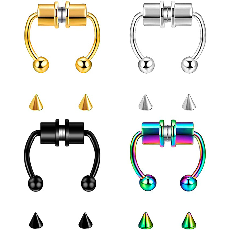 Set 5 Piercing Anillo Nariz Magnetico Falso Sin Perforacion