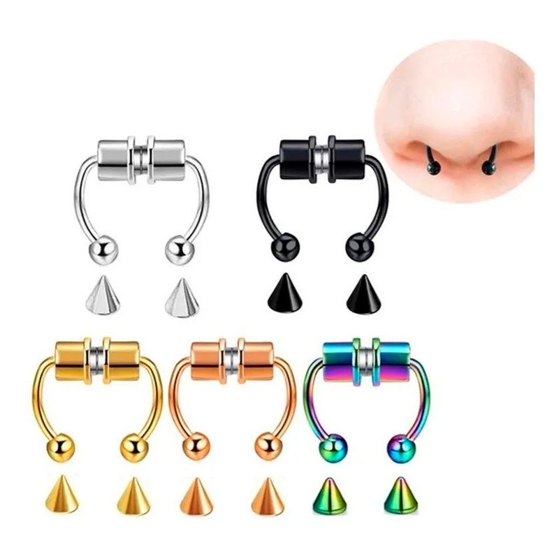 Set 5 Piercing Anillo Nariz Magnetico Falso Sin Perforacion