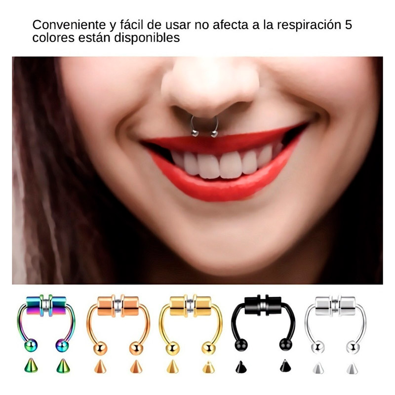 Set 5 Piercing Anillo Nariz Magnetico Falso Sin Perforacion