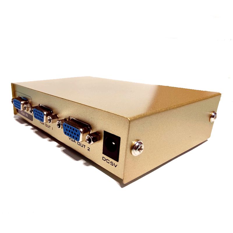 DIVISOR SPLITTER 1 ENTRADA VGA A 2 SALIDAS VGA CONECTA DOS MONITORES, COLOR DORADO