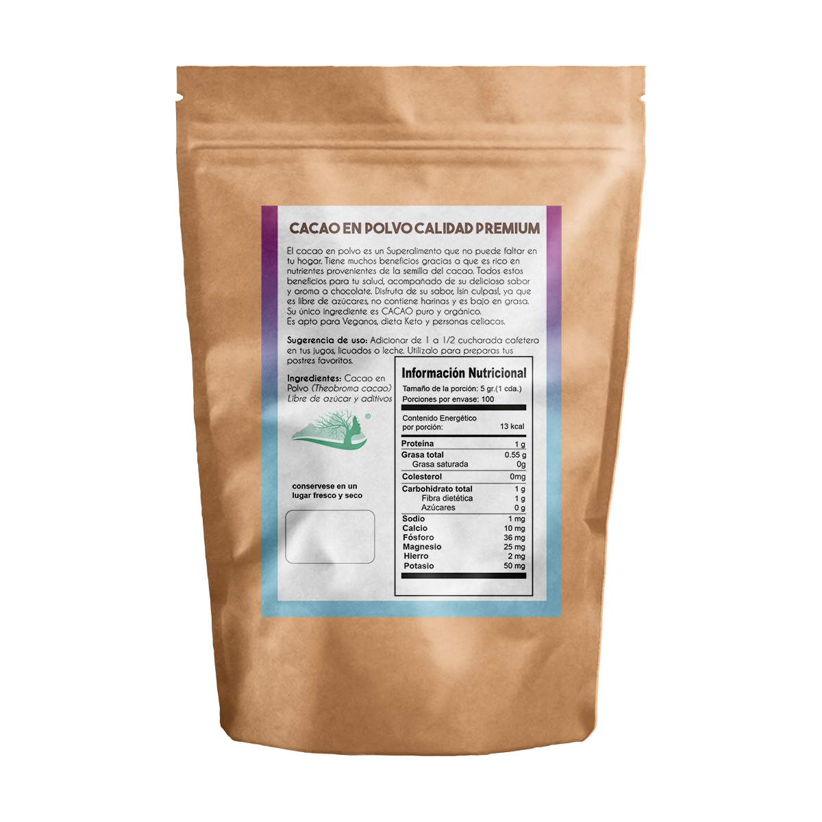 Cacao en Polvo Orgánico Premium Superfood 500 Gr