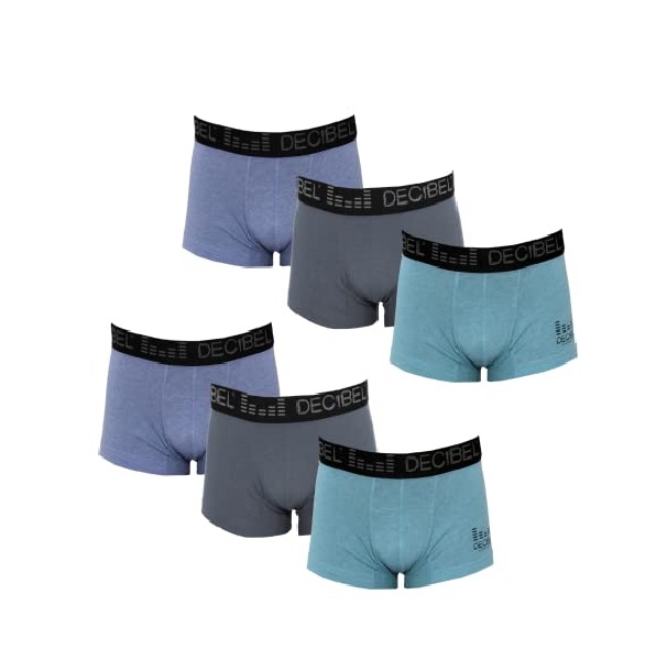 Decibel, Boxer, Ropa Interior para Hombre, Pack de 6 Piezas (Color: 2 Azul, 2 Gris, 2 Azul Marino), Transpirable Suave y Ajustado, trusas, Trousers,  Sport, Fibra Inteligente, Secado rápido
