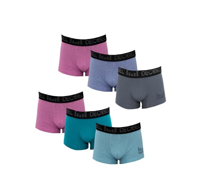 Decibel, Boxer, Ropa Interior para Hombre, Pack de 6 Piezas (Color: 1 Celeste, 2 Morados, 1 Azul, 1 Gris, 1 Azul Marino.), Transpirable Suave y Ajustado, trusas, Trousers,  Sport, Fibra Inteligente, Secado rápido