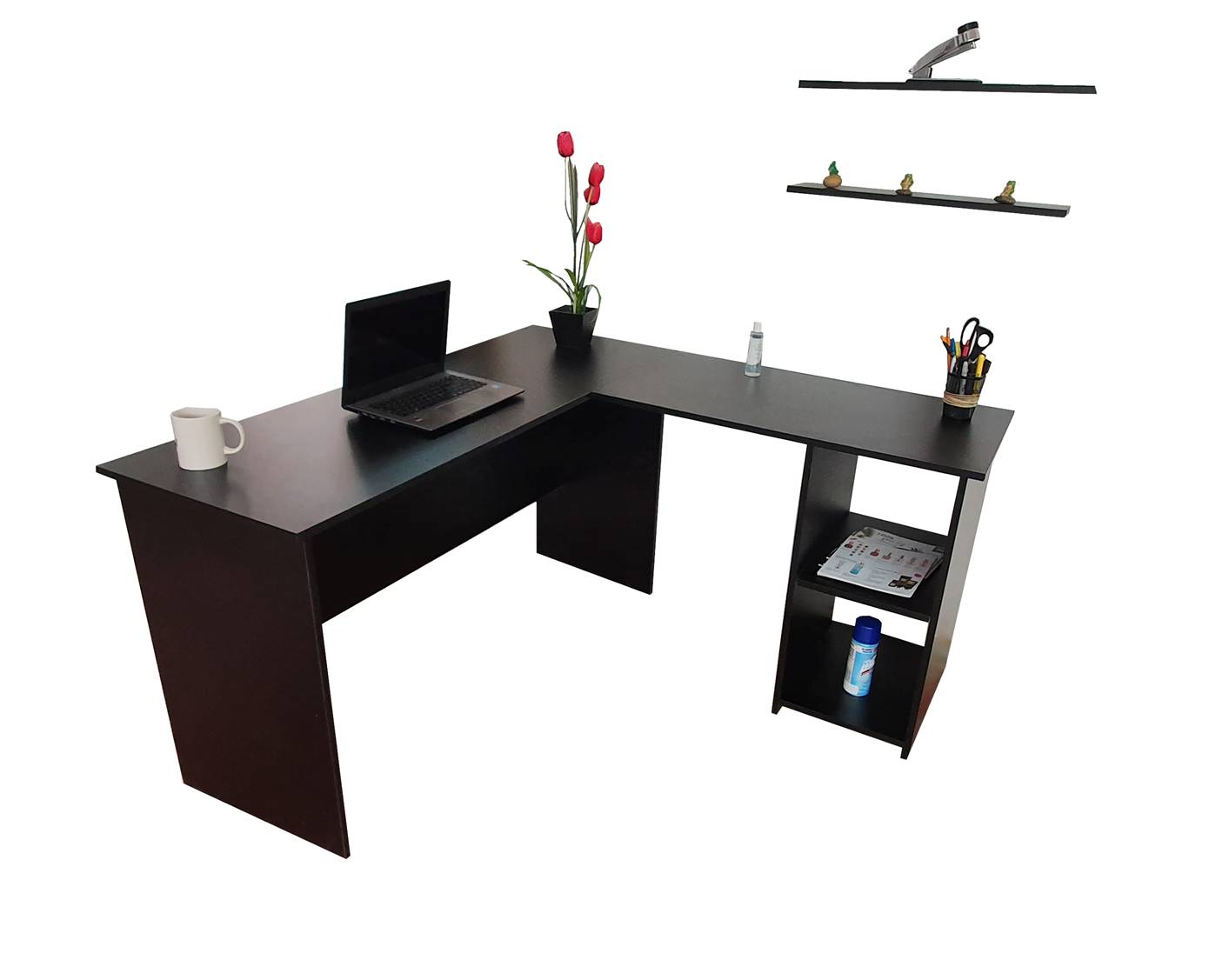 Escritorio En L Minimalista Para Home Office Con Repisas