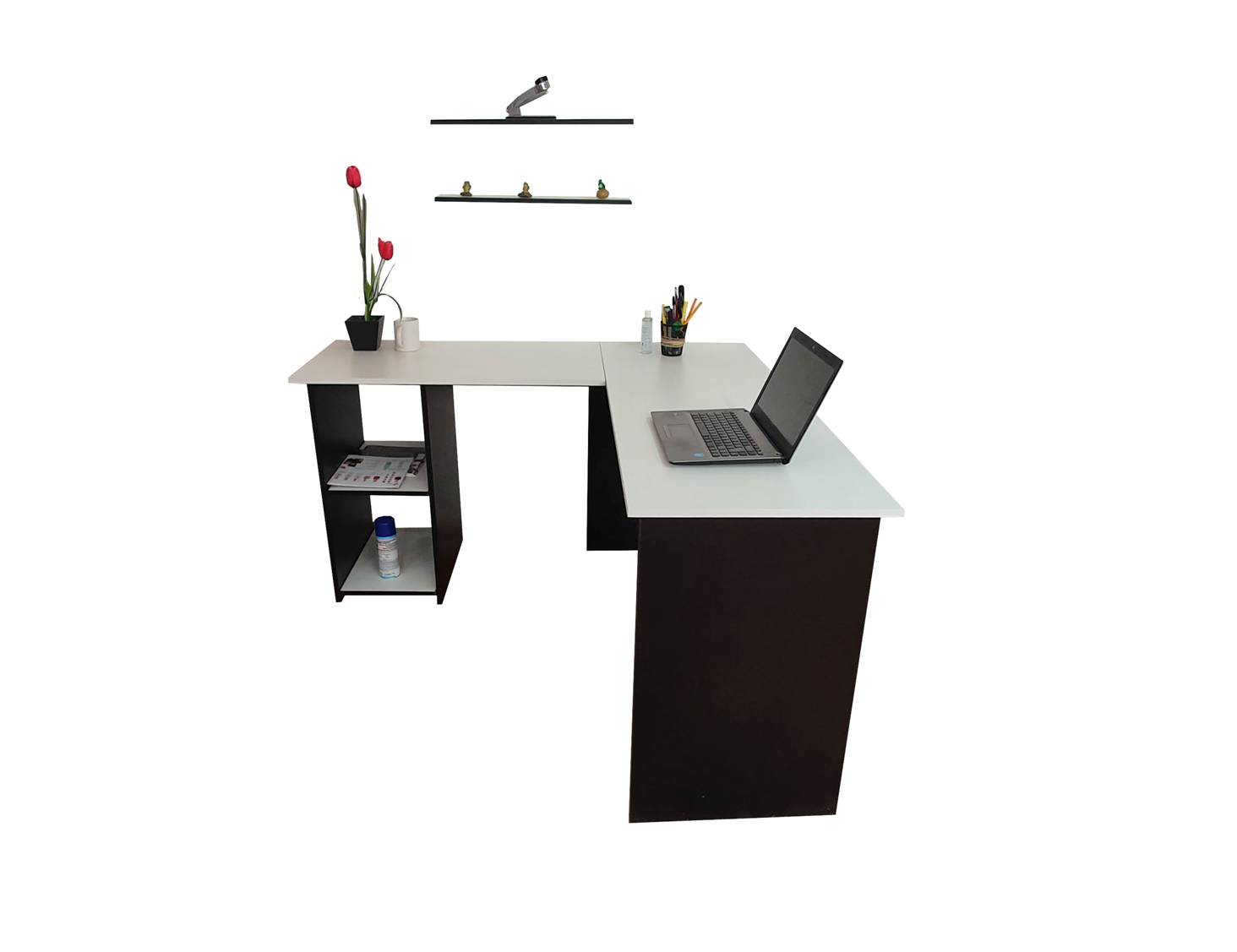 Escritorio En L Minimalista Para Home Office Con Repisas