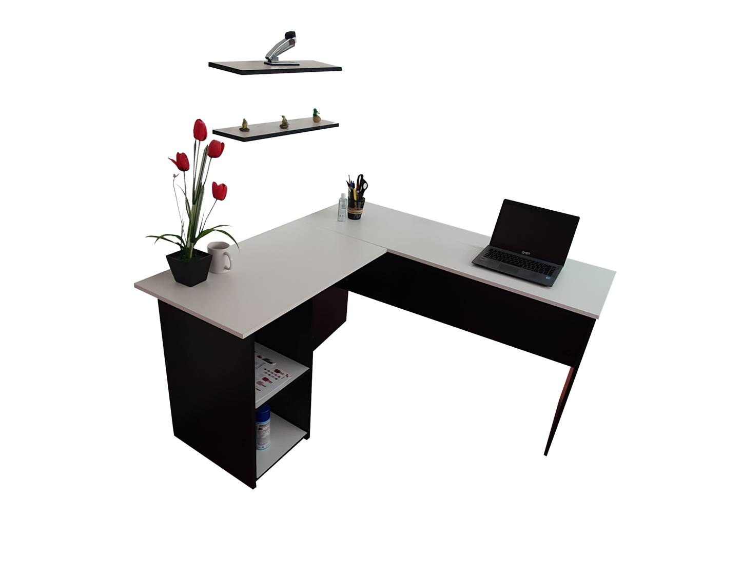 Escritorio En L Minimalista Para Home Office Con Repisas