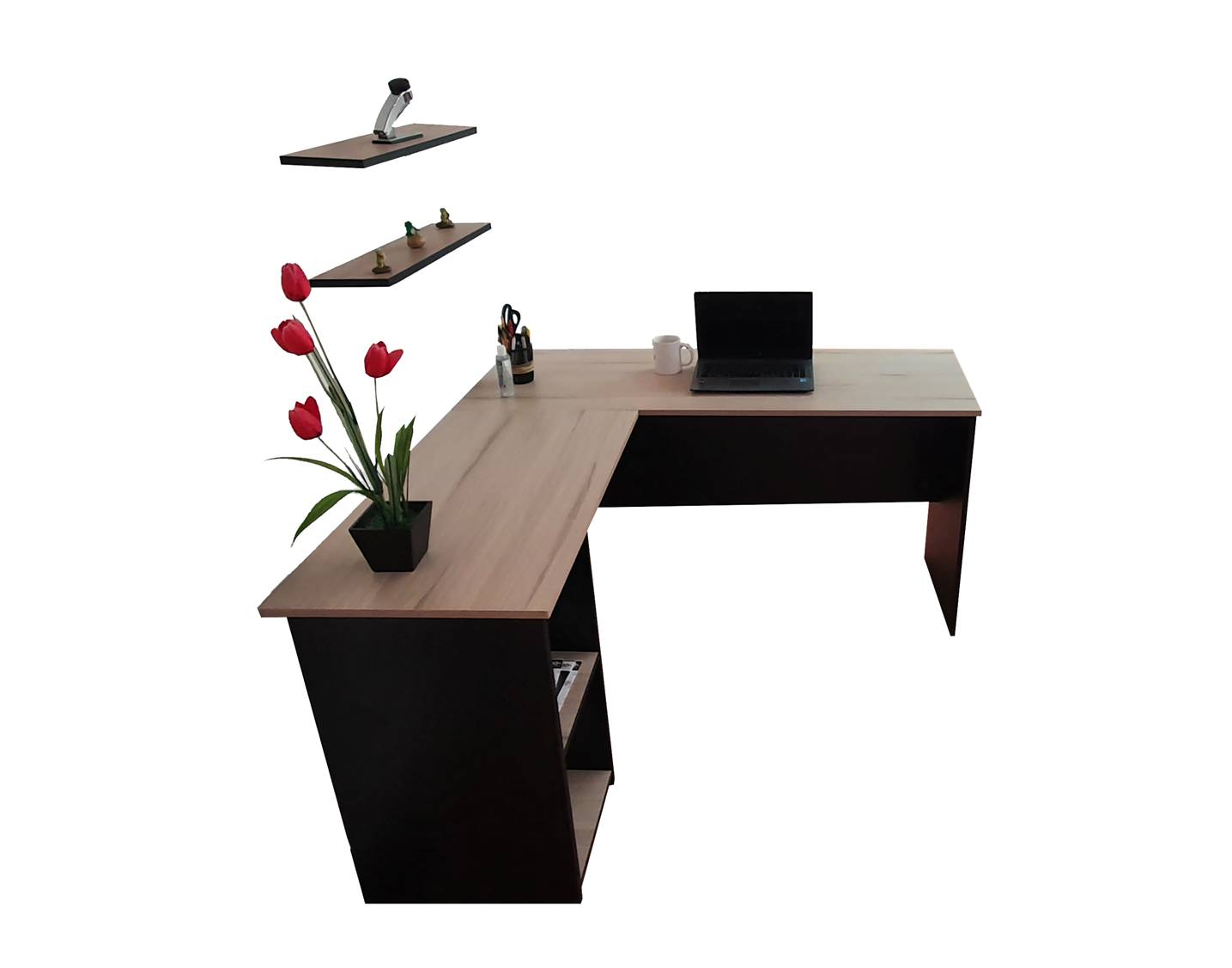 Escritorio En L Minimalista Para Home Office Con Repisas