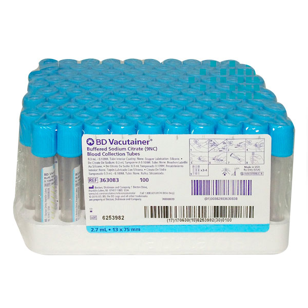 Tubo Vacutainer Bd Plus De 2.7ml Azul Caja Con 100 Piezas