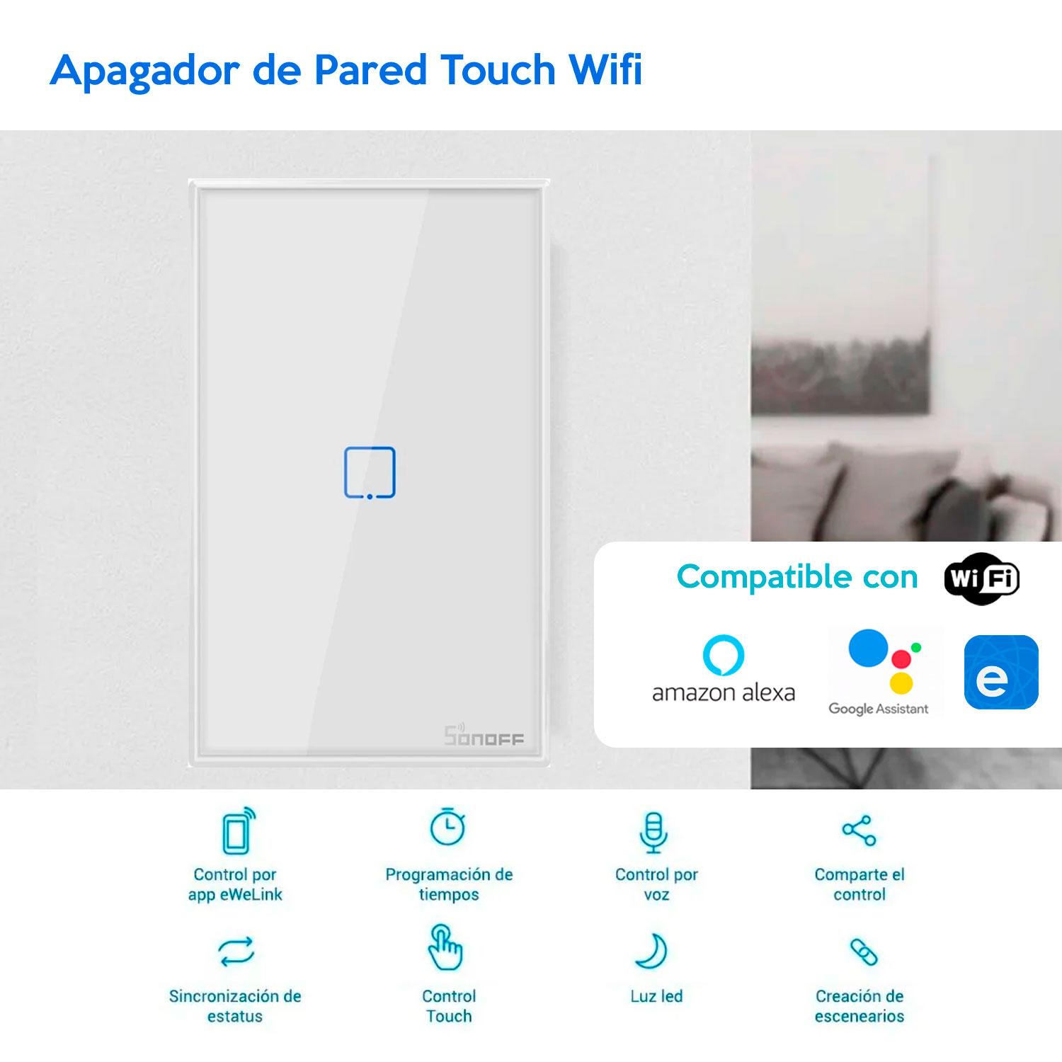 Apagador De Pared inteligente Touch Sonoff T2US1C Smart Wifi