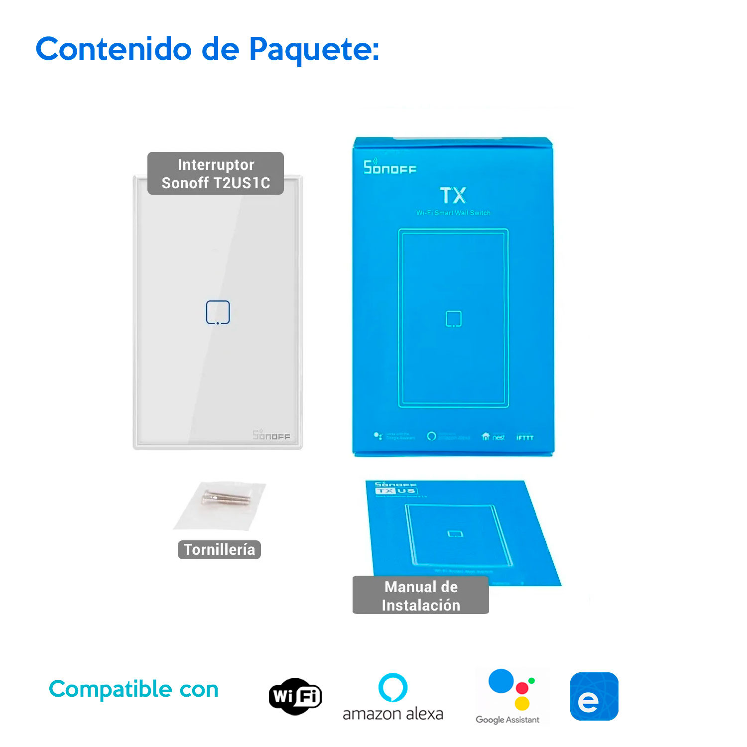Apagador De Pared inteligente Touch Sonoff T2US1C Smart Wifi