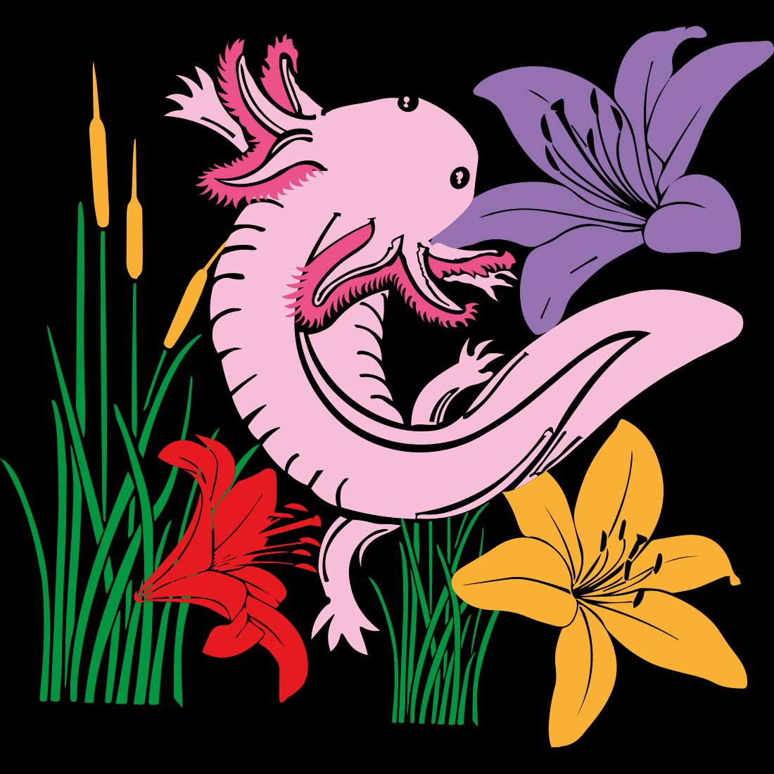 AxoloTee Playera Niña - Ajolote y Lirios