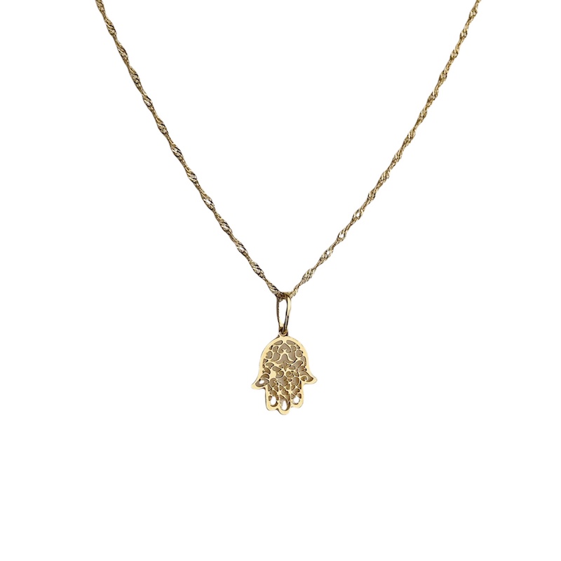 Cadena con Dije Mano de Dios- Baño de Oro 18K- Dorado