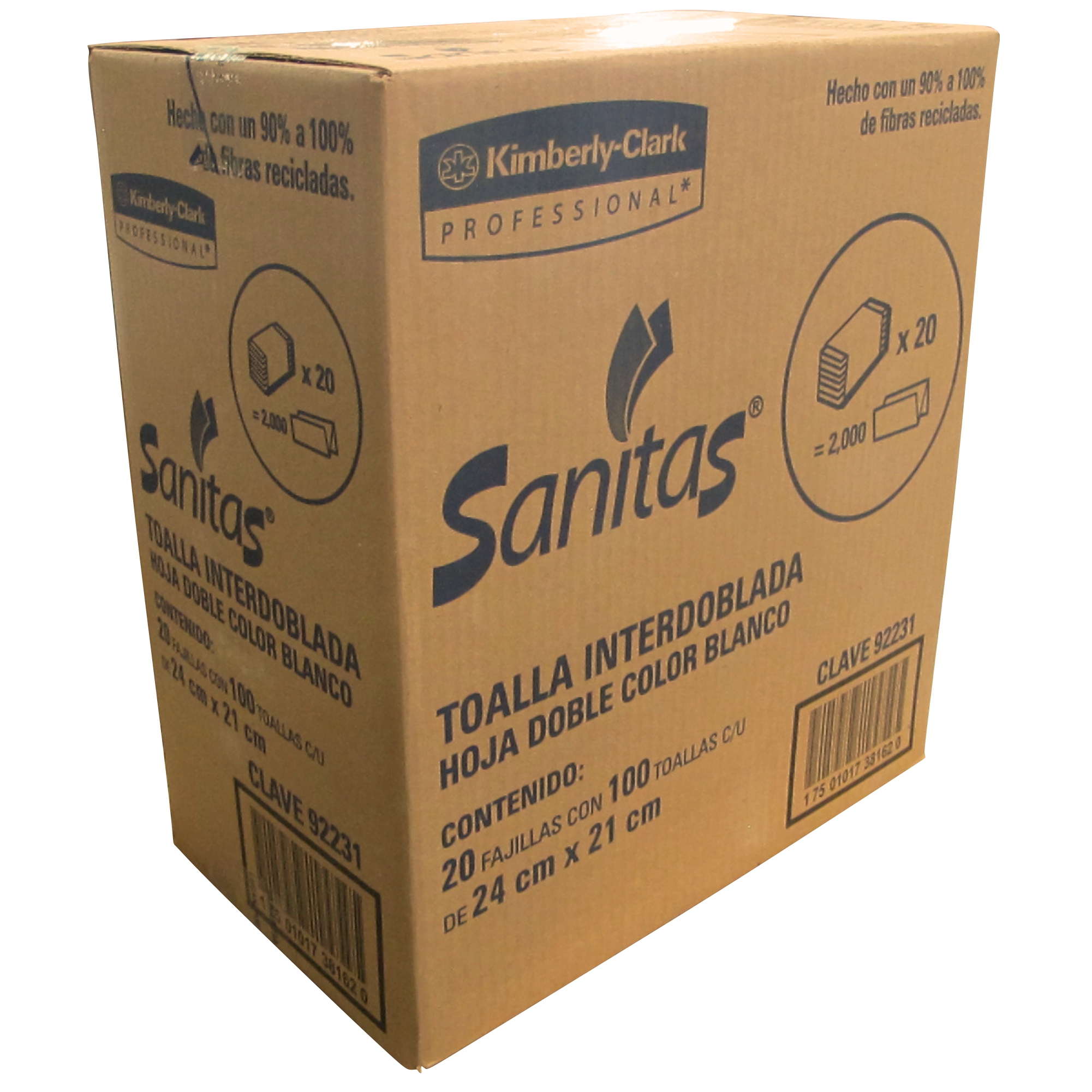 Toallas sanitas kimberly clark caja con 20 paq. de 100 toallas c/u.