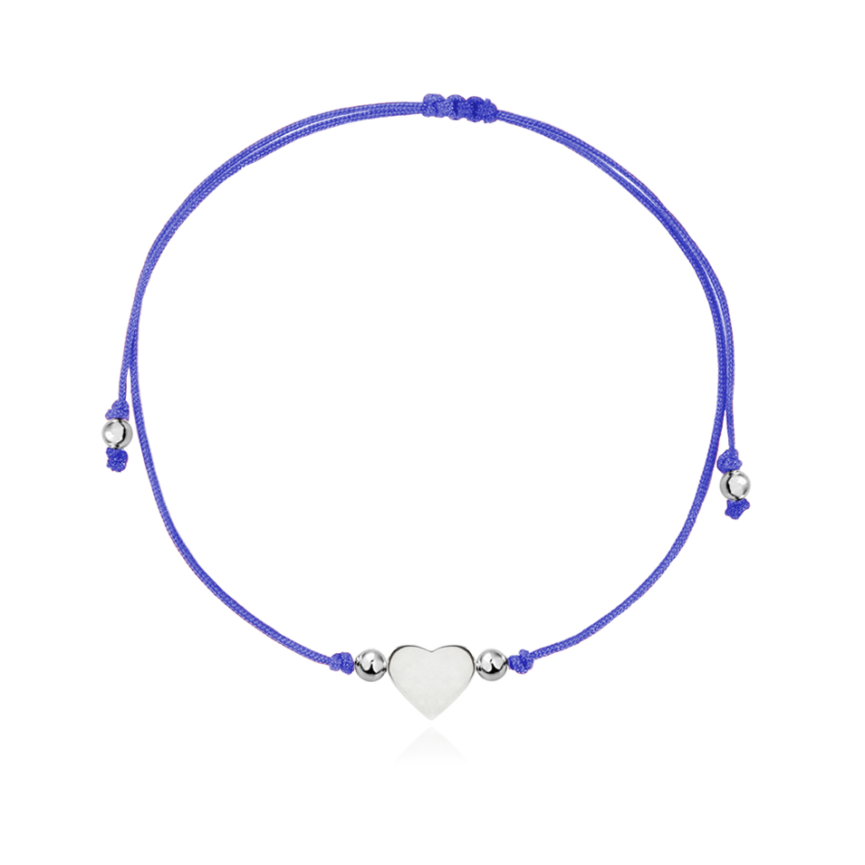 Pulsera Corazón Abombado de Plata con Hilo Azul, Colección Maite para Mujer por Anante Joyería