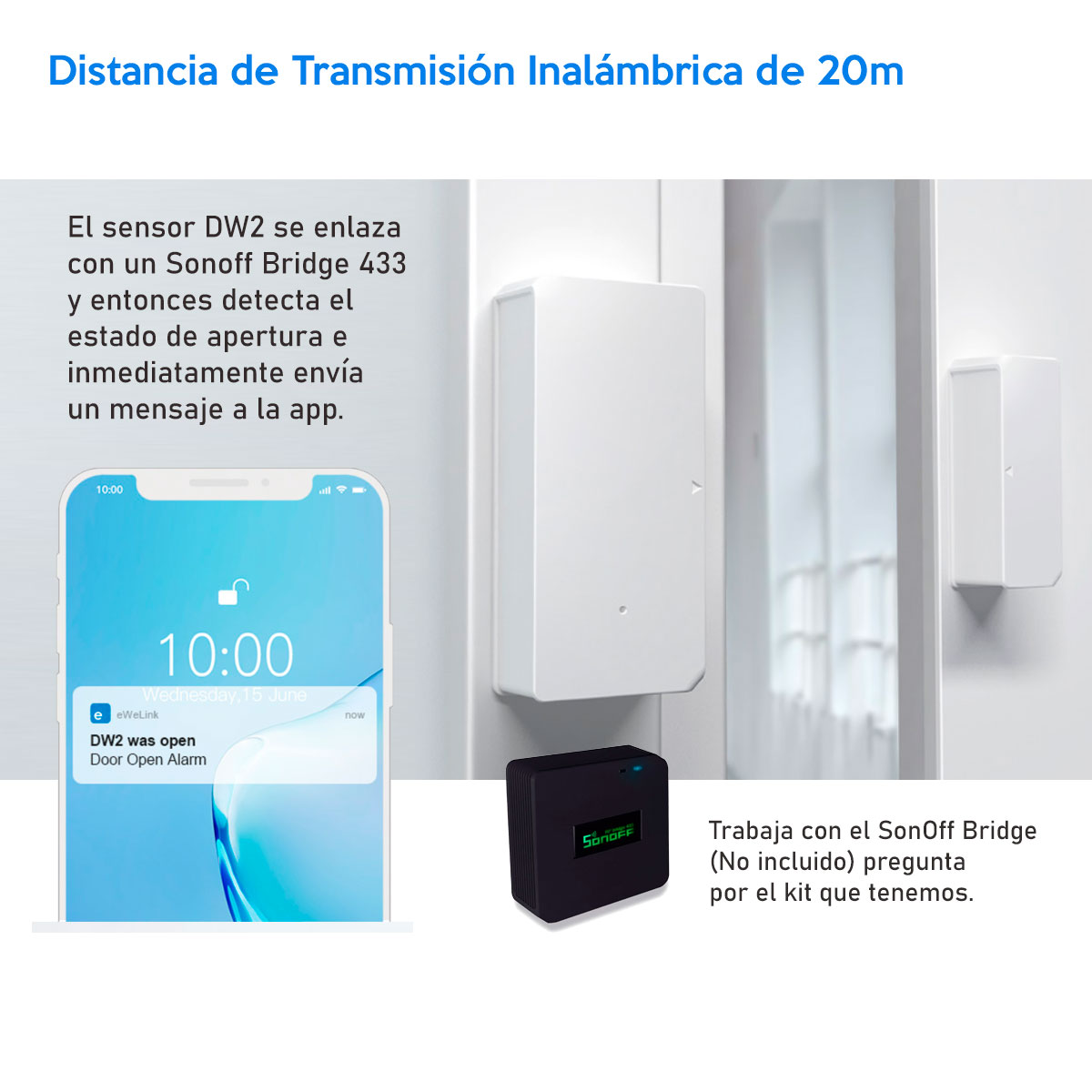 Sensor Dw2 Sonoff Rf 433mhz Alarma Para Puertas/ventanas