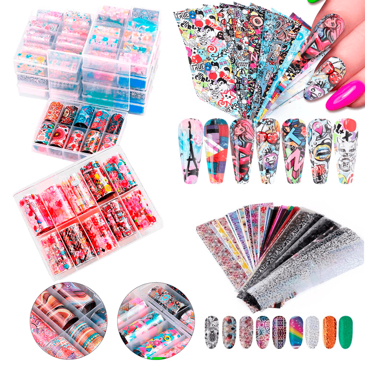 6 Cajas De Foil Para Uñas Papel Transfer Pegatinas Decoración Para Uñas Nail Art