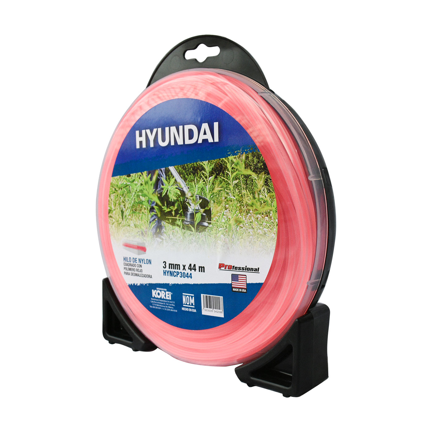 HILO NYLON CUADRADO CON POLIMERO ROJO PARA DESMALEZADORA 3.0MM X 44M HYUNDAI - HYNCP3044