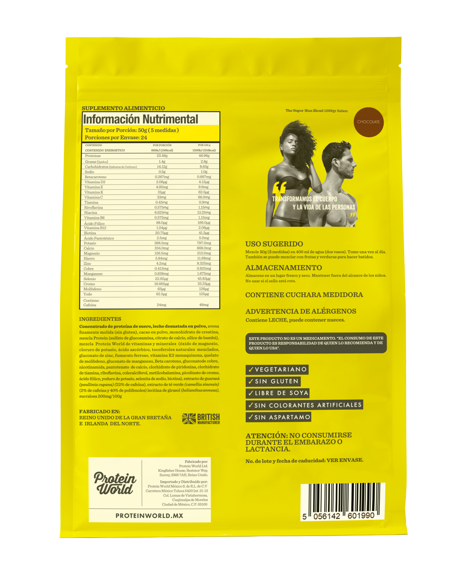 The Super Man Blend Chocolate 1200 gr Proteína de suero de Leche con Vitaminas, minerales y Aminoácidos