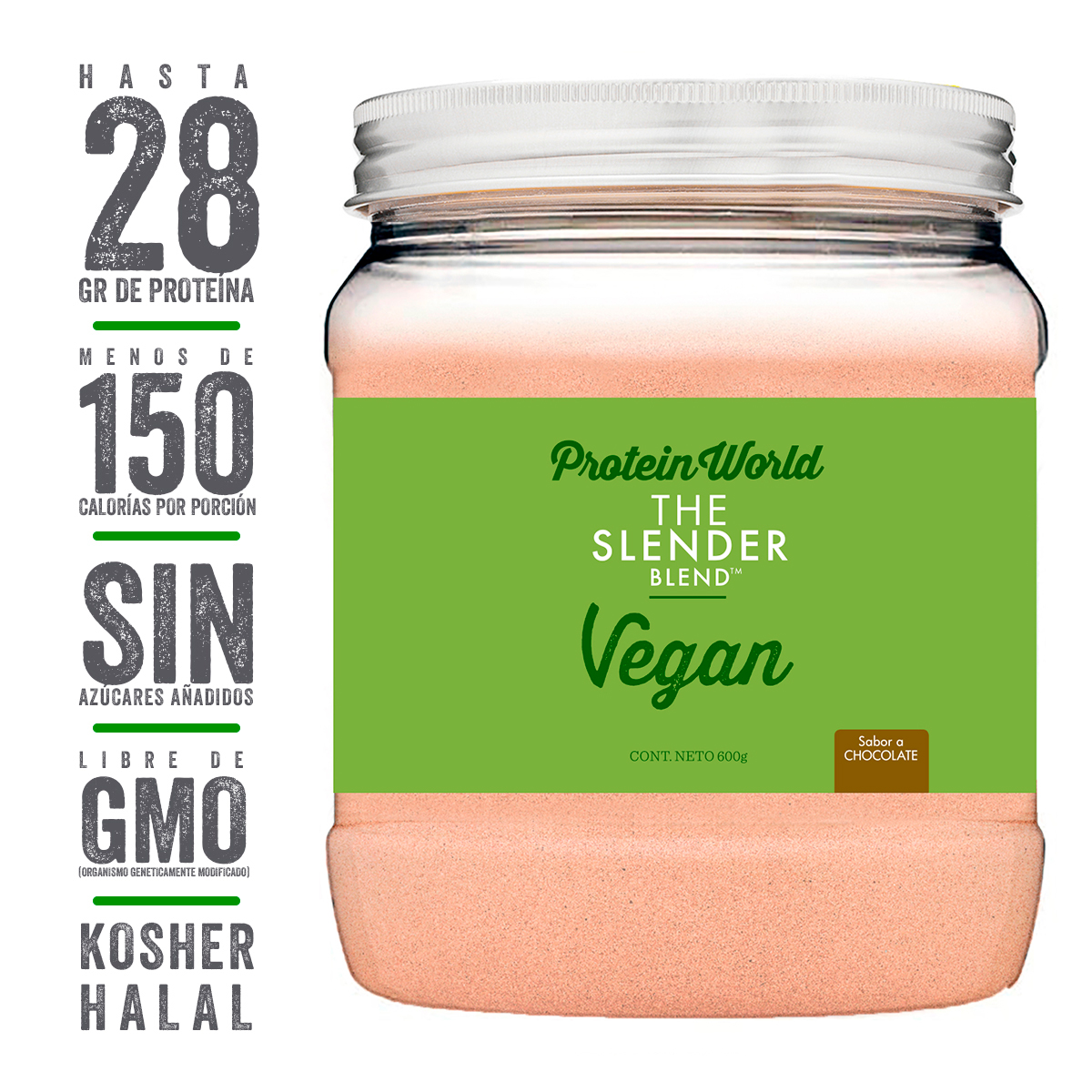 The Slender Blend Vegan Chocolate 600 gr Proteína Control de peso Vegana a Base de Chícharo