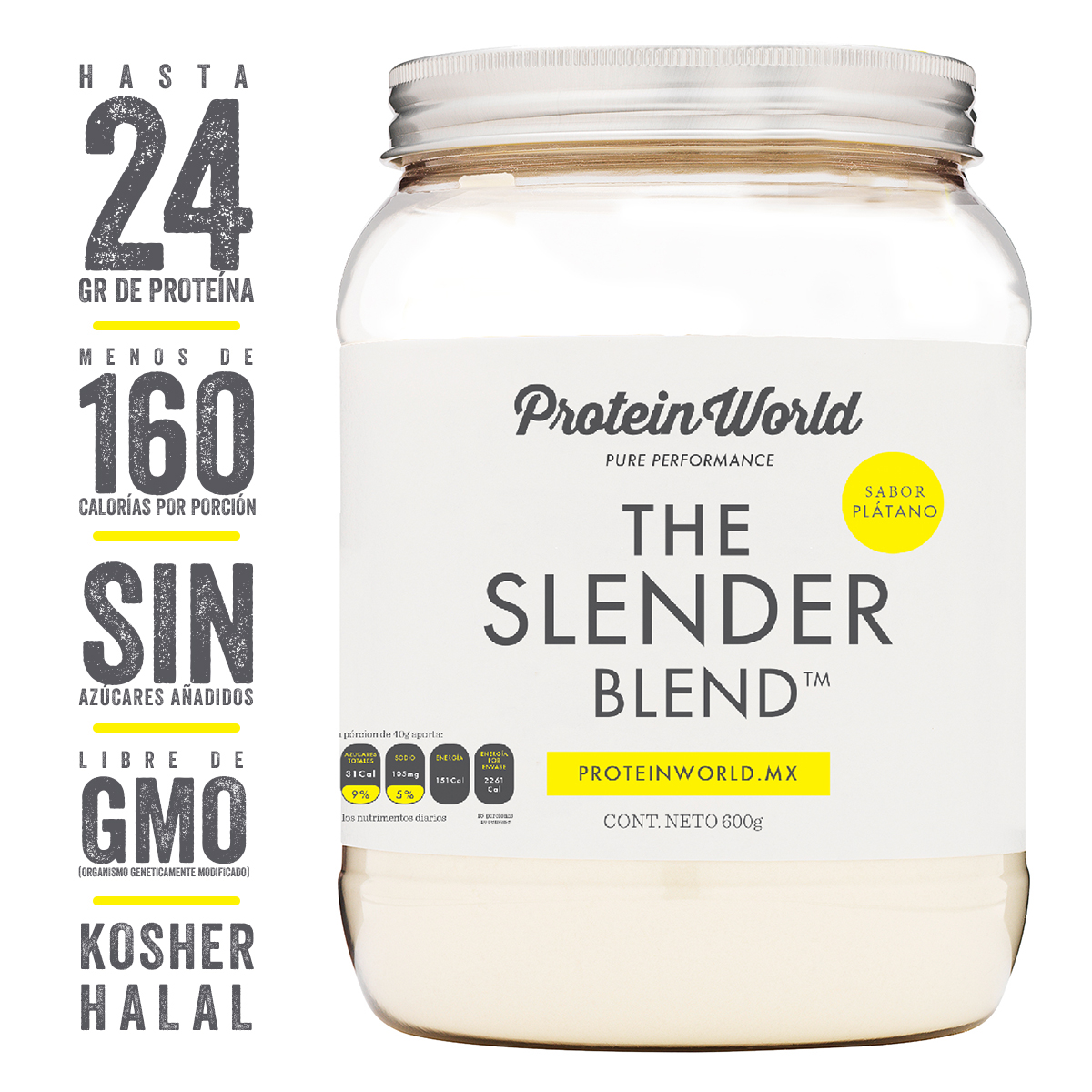 The Slender Blend Plátano 600 gr Proteína de Suero de Leche con Vitaminas y Minerales