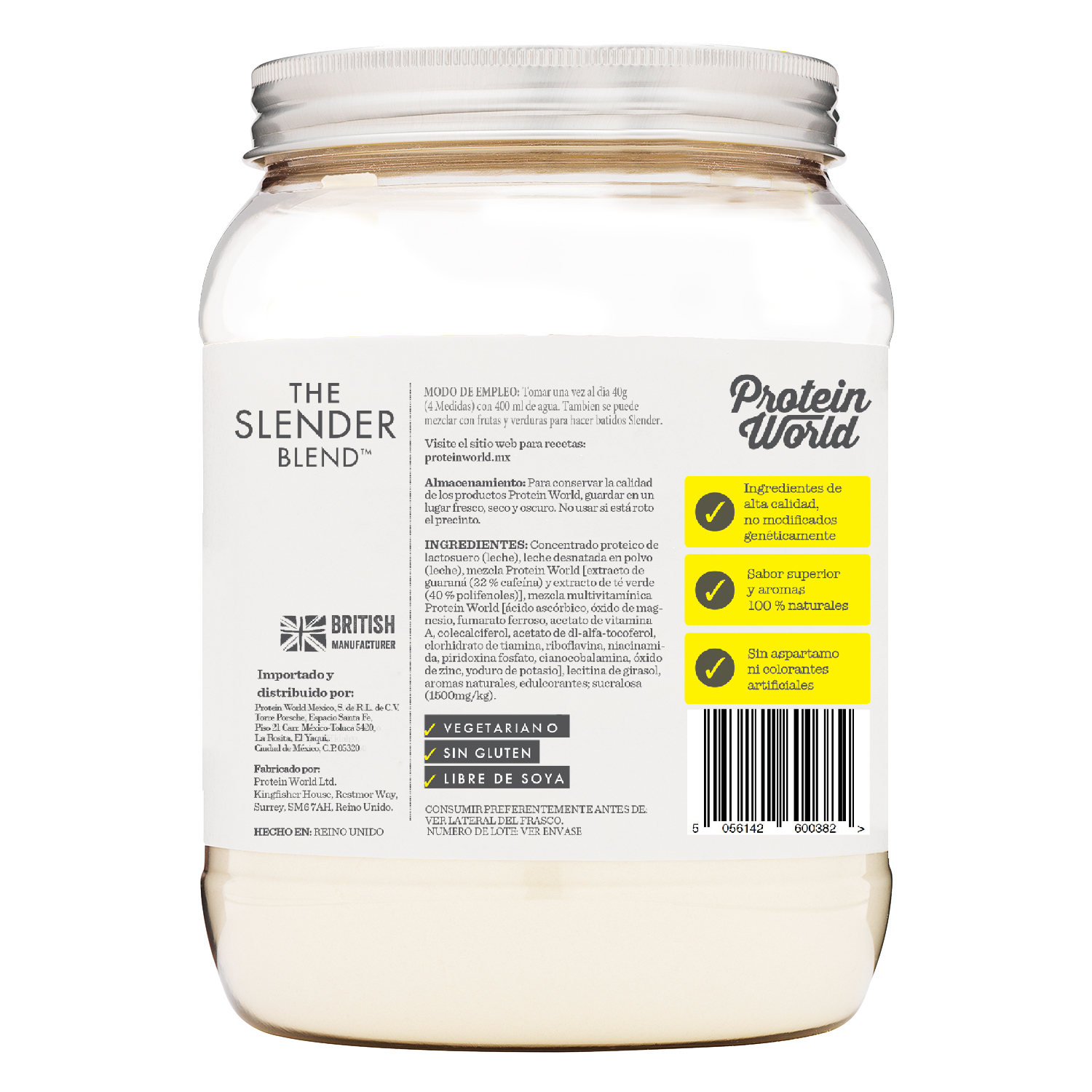 The Slender Blend Plátano 600 gr Proteína de Suero de Leche con Vitaminas y Minerales