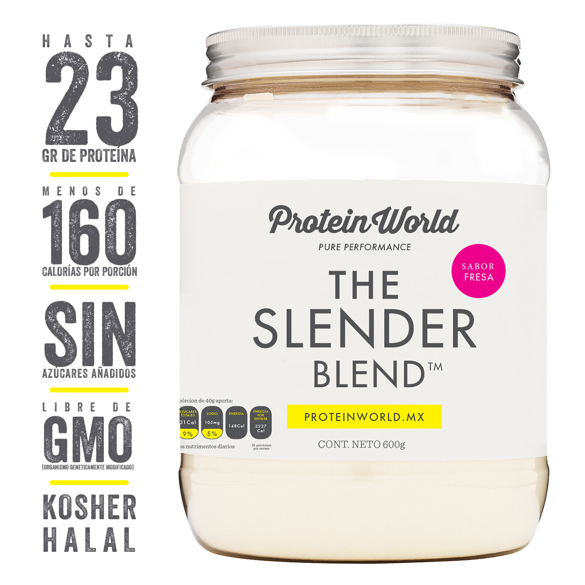 The Slender Blend Fresa 600 gr Proteína de Suero de Leche con Vitaminas y Minerales