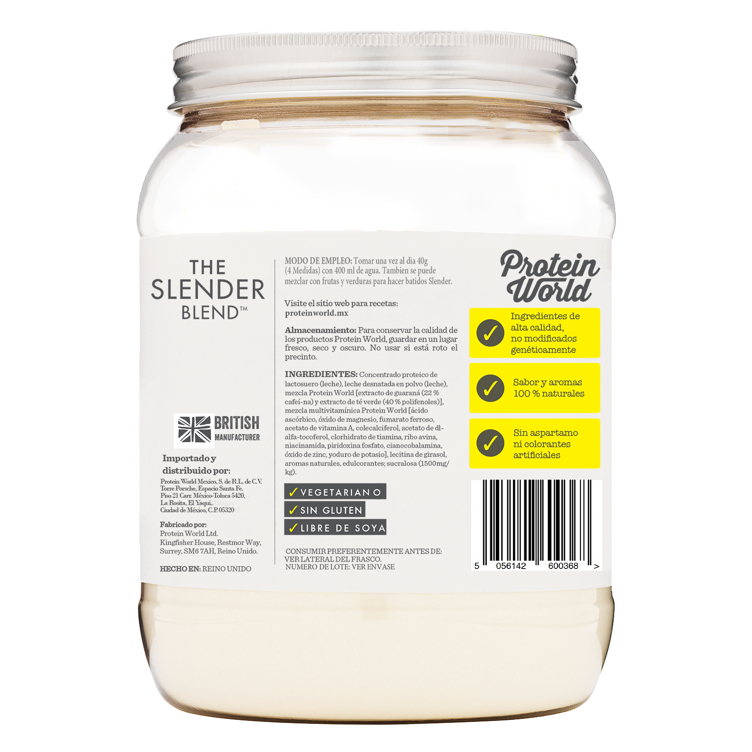 The Slender Blend Fresa 600 gr Proteína de Suero de Leche con Vitaminas y Minerales