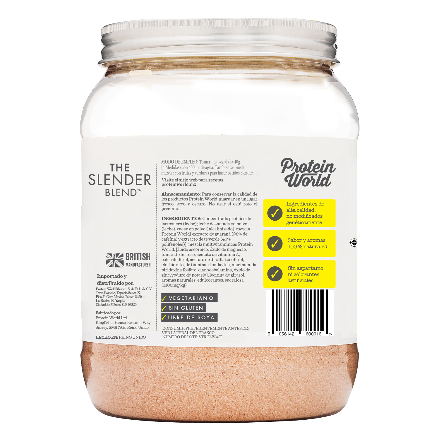 The Slender Blend Chocolate 600 gr Proteína de Suero de Leche con Vitaminas y Minerales