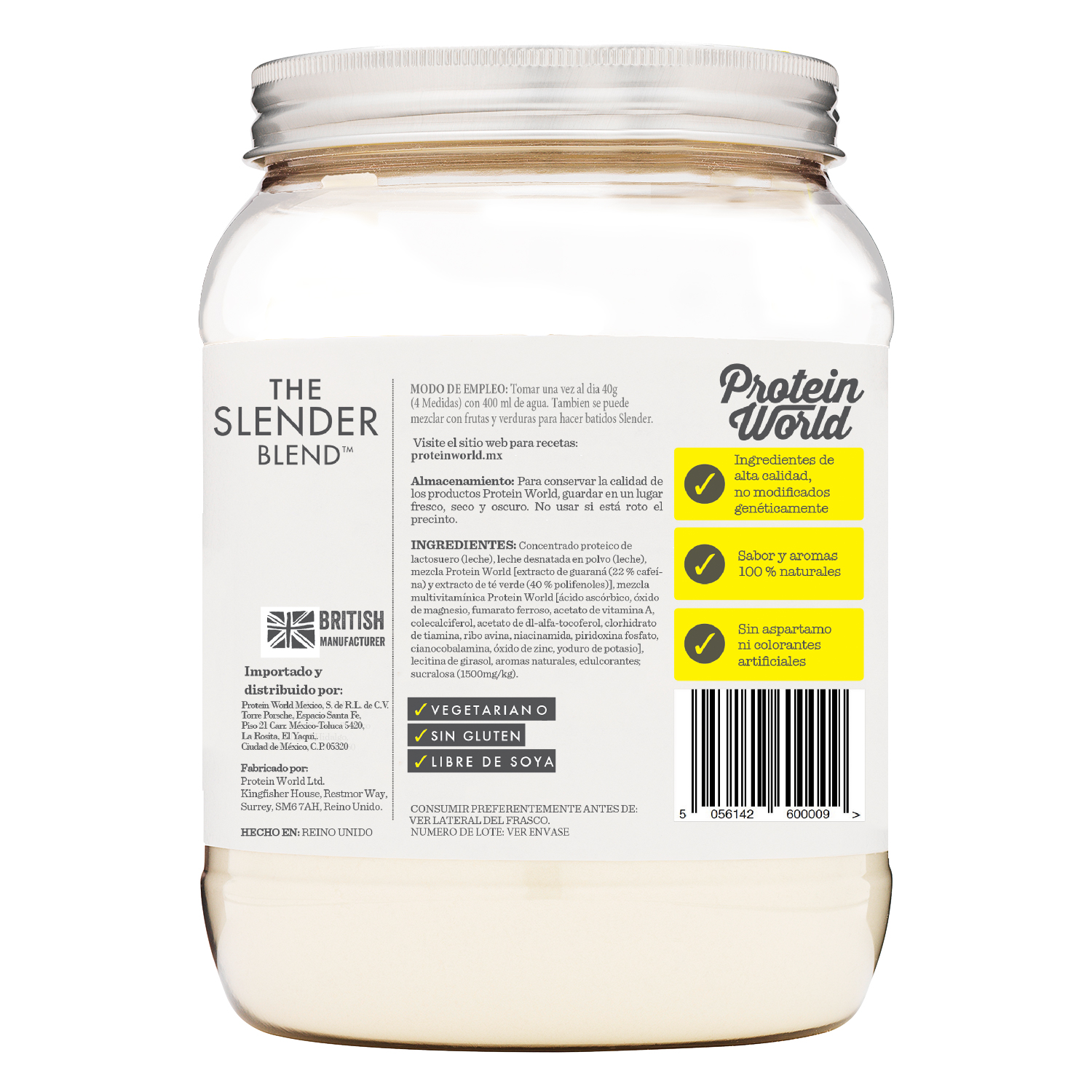 The Slender Blend Vainilla 600 gr Proteína de Suero de Leche con Vitaminas y Minerales
