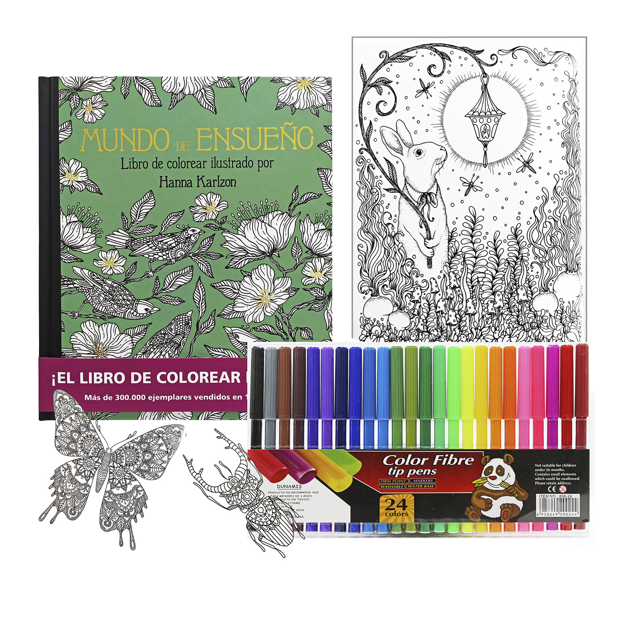 Libro Colorear Mandalas + 24 Plumones, Hanna Karlzon, Pasta Dura