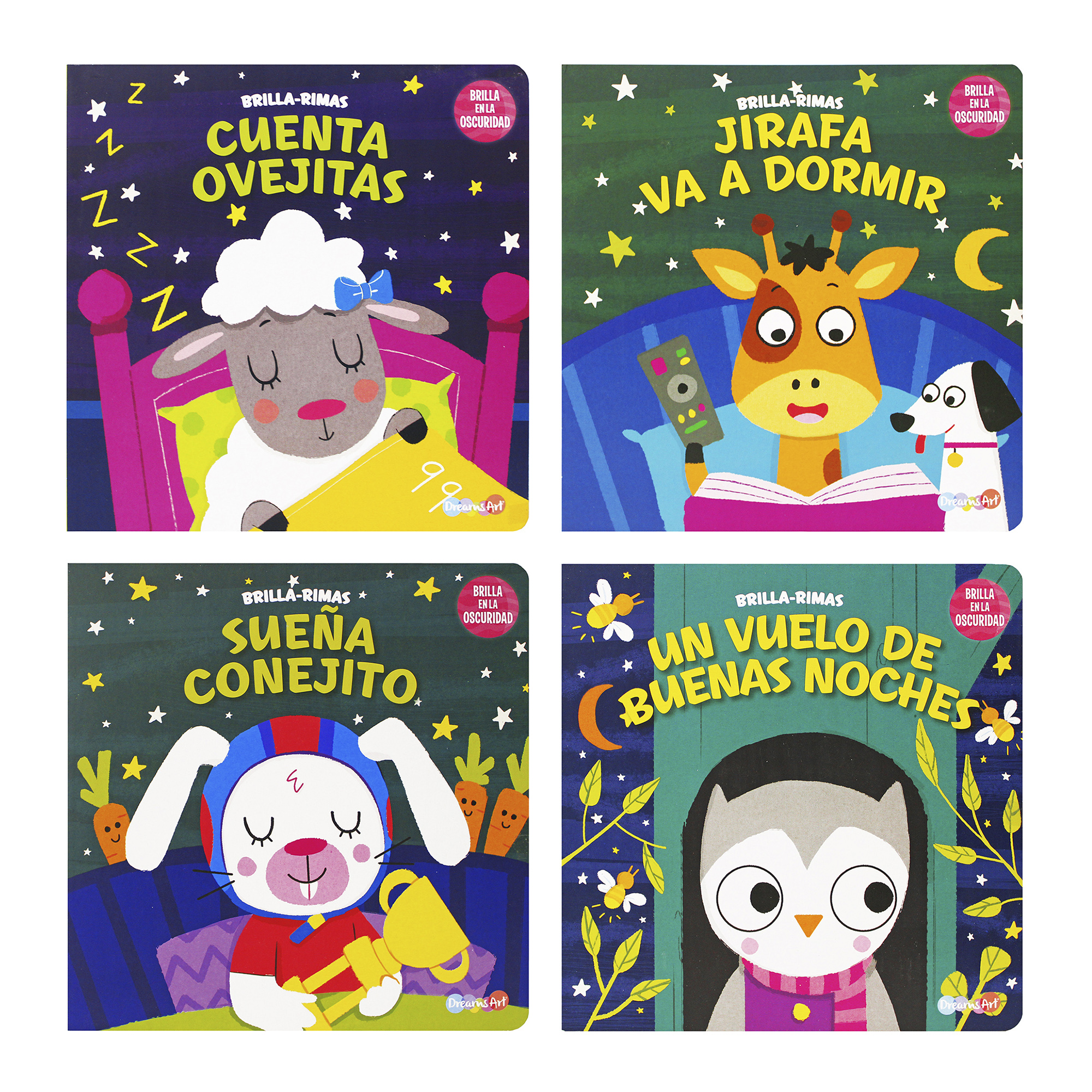 Colección 4 Libros de Cuentos y Rimas, Animales, Fluorescente, Brillan en la Oscuridad