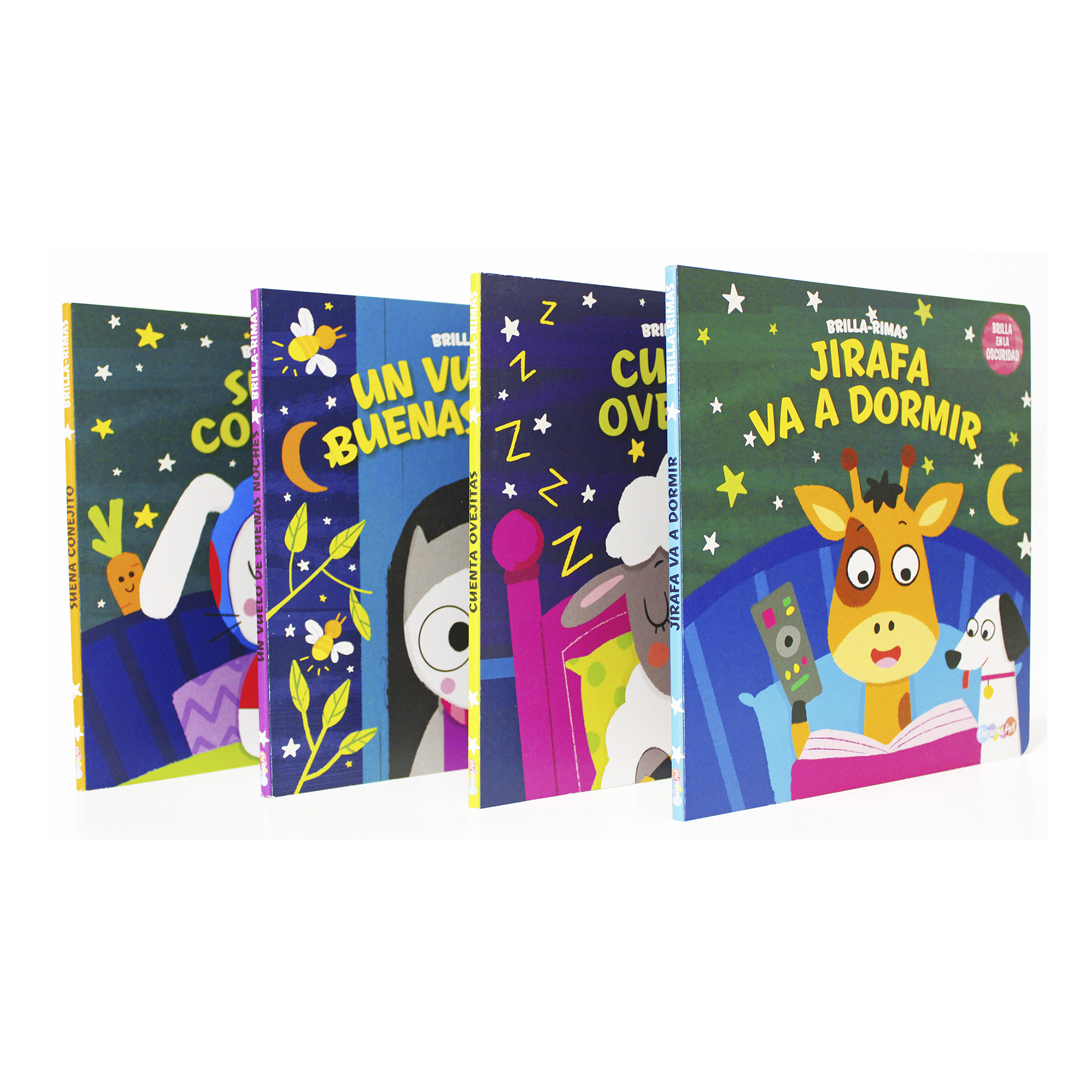 Colección 4 Libros de Cuentos y Rimas, Animales, Fluorescente, Brillan en la Oscuridad