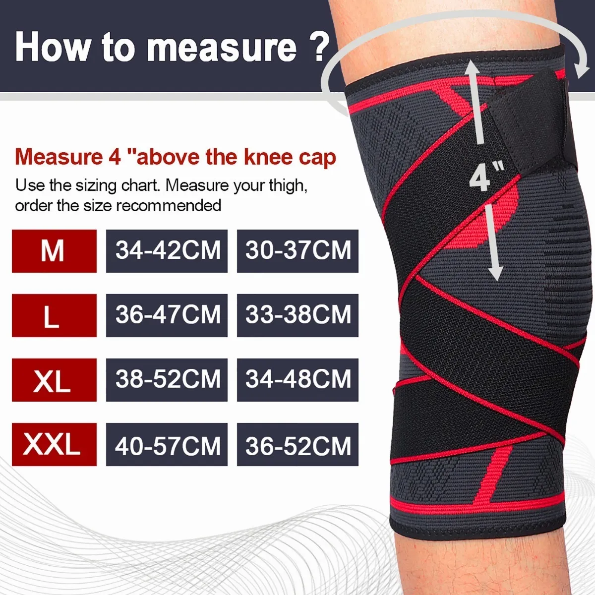 Rodillera Elástica De Compresión Negro con Rojo  Talla XXL