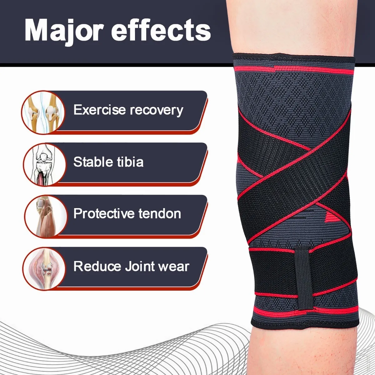 Rodillera Elástica De Compresión Negro con Rojo  Talla XXL