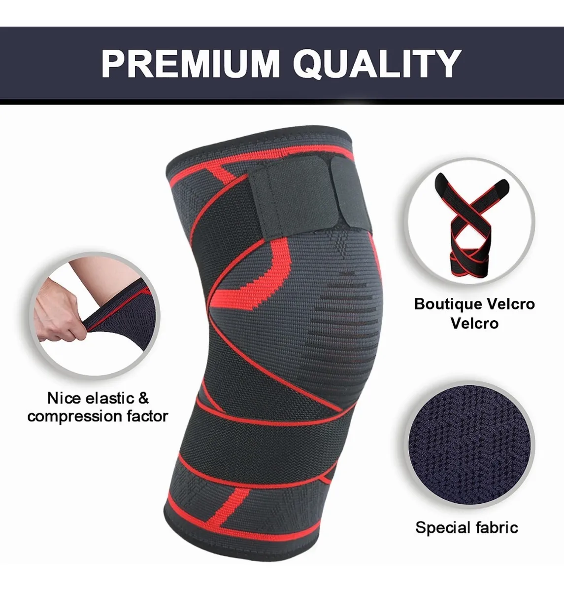 Rodillera Elástica De Compresión Negro con Rojo  Talla XXL