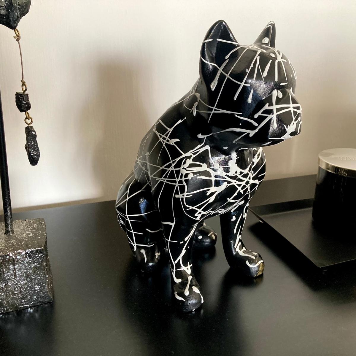 Figura Decorativa Perro Blanco Y Negro Minimalista Elegante Ceramica Decoracion Hogar