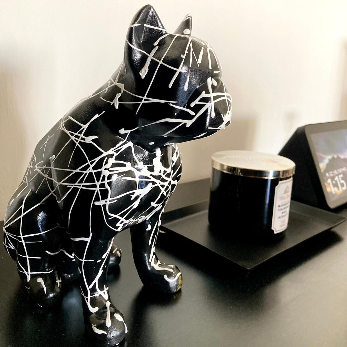 Figura Decorativa Perro Blanco Y Negro Minimalista Elegante Ceramica Decoracion Hogar