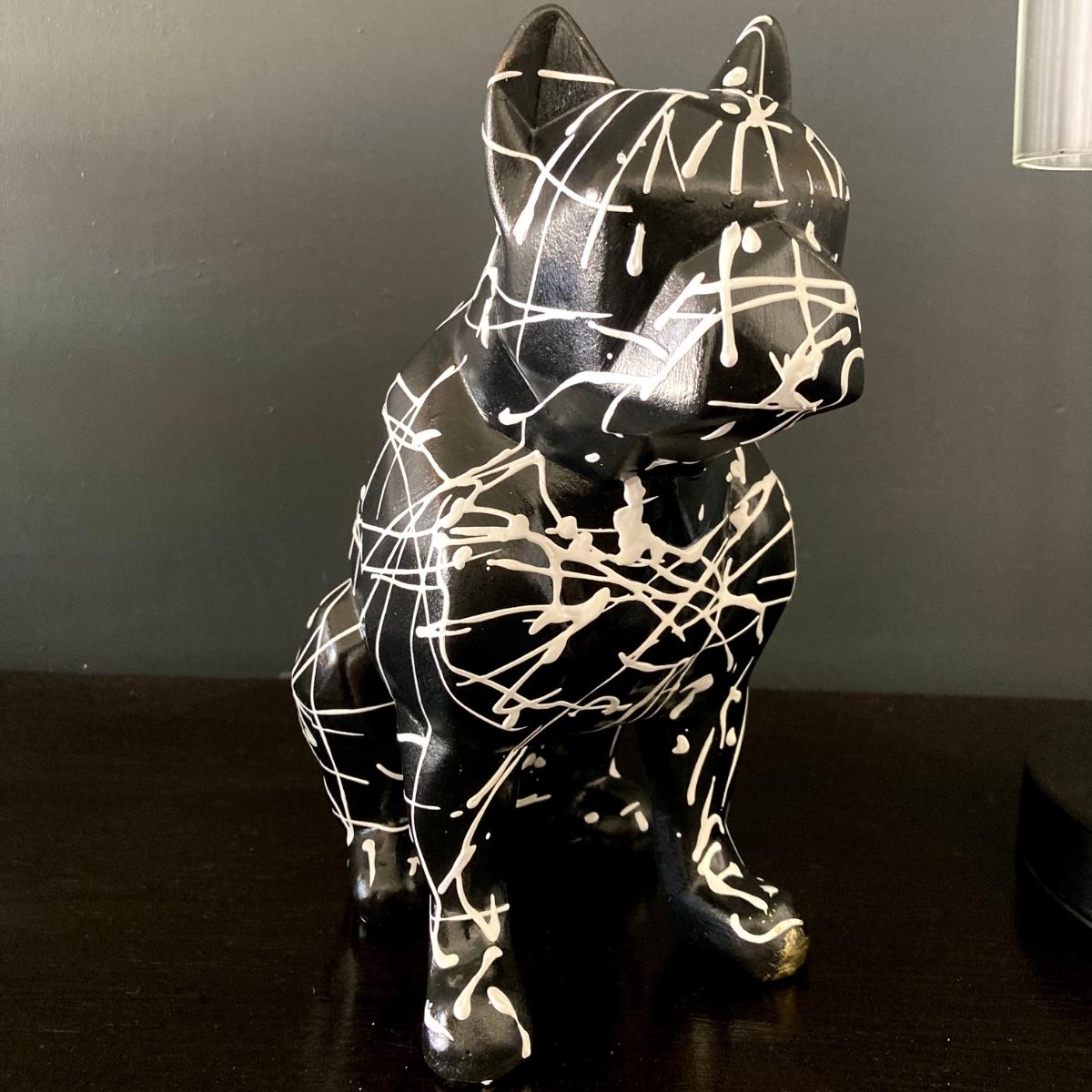 Figura Decorativa Perro Blanco Y Negro Minimalista Elegante Ceramica Decoracion Hogar