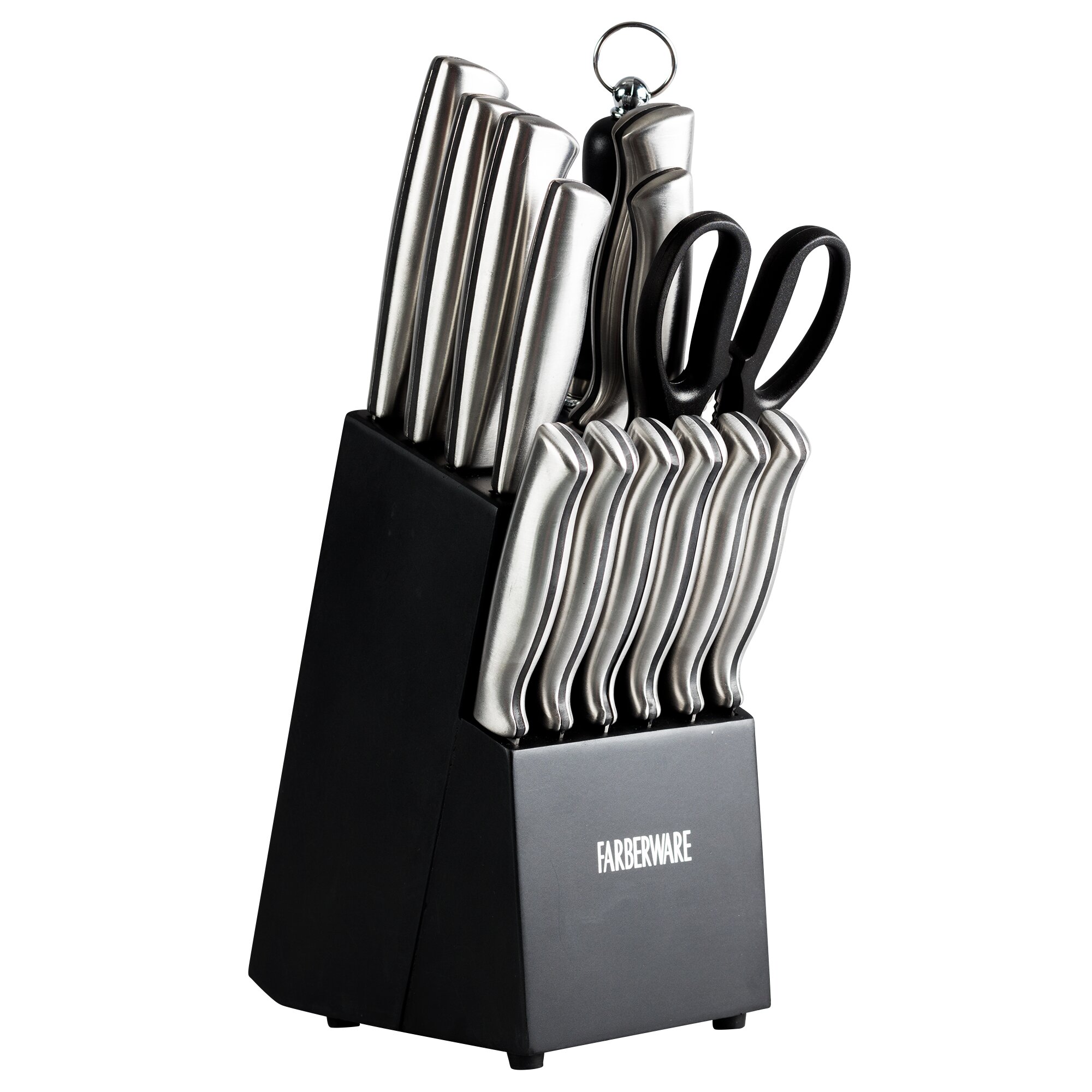 Juego de cuchillos y auxiliares con base negra Farberware de 15 Piezas de Acero inoxidable