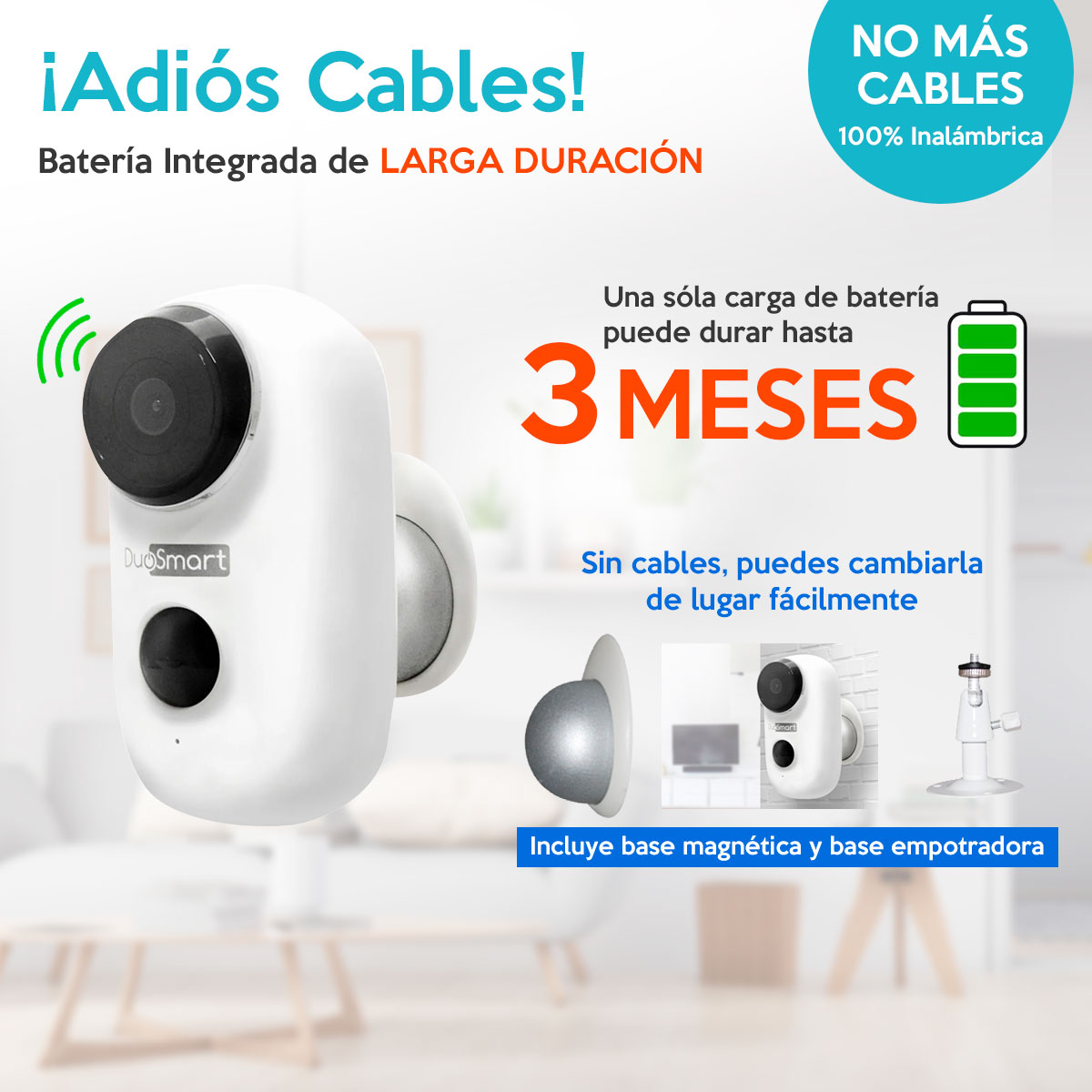 Wi-Fi Cámara con Bateria integrada de larga duración 1080p WiFi Duosmart E40 compatible con Amazon Alexa, Google Home, Tuya, con posibilidad de respaldar en la nube