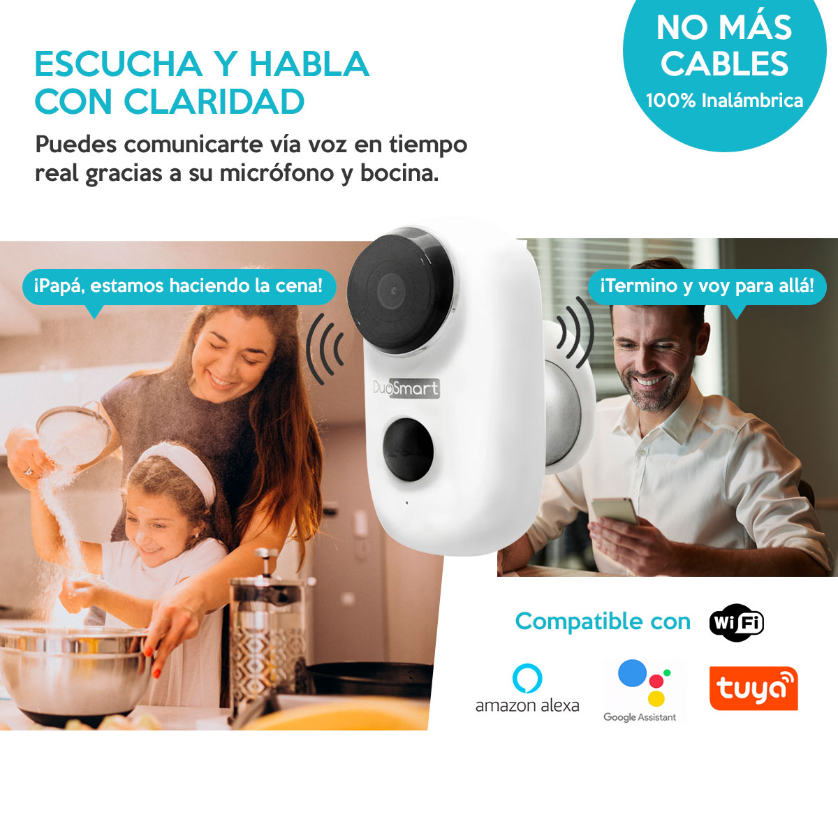 Wi-Fi Cámara con Bateria integrada de larga duración 1080p WiFi Duosmart E40 compatible con Amazon Alexa, Google Home, Tuya, con posibilidad de respaldar en la nube