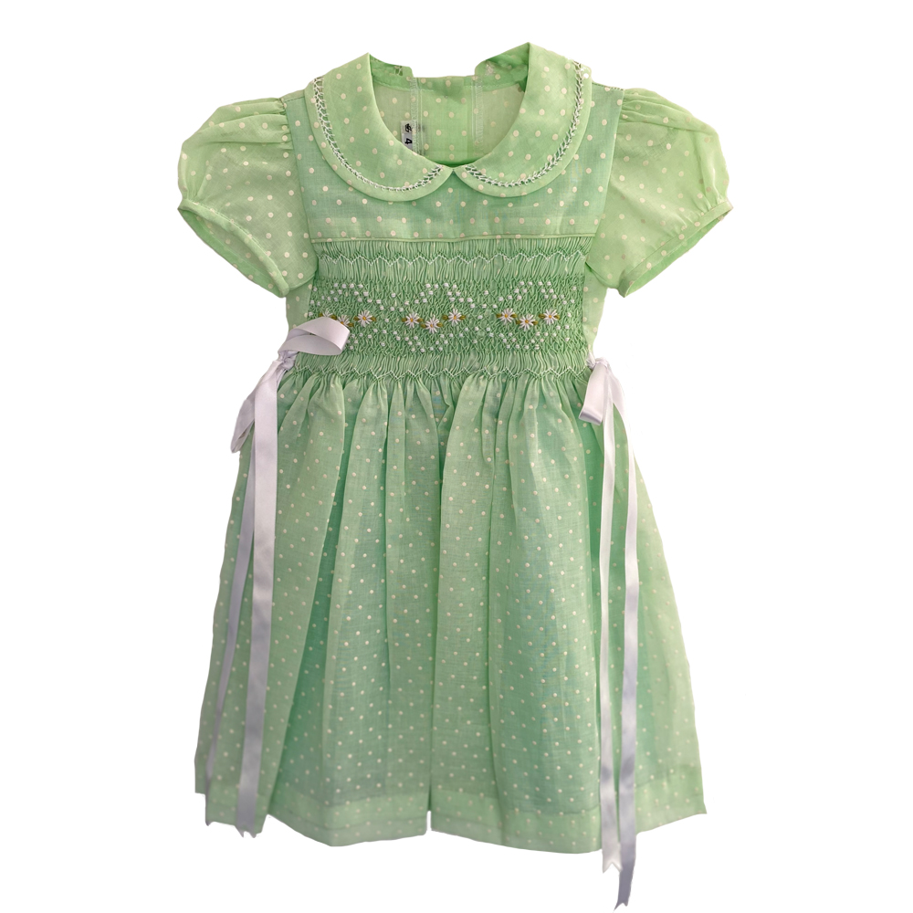 Vestido Iteb Garcia  en organdí color verde aqua para niña