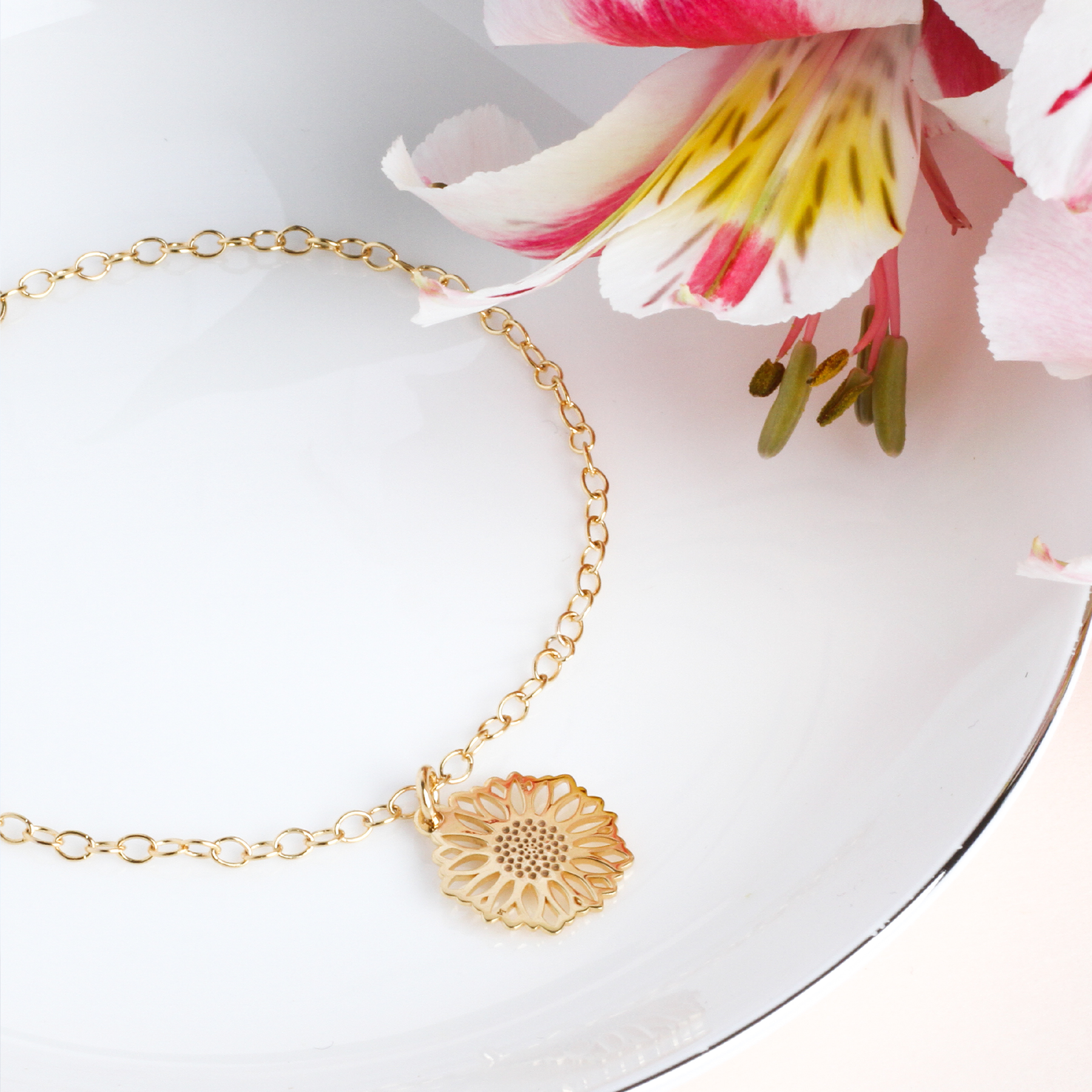 Pulsera Girasol Dorado de Plata con Baño de Oro para Mujer por Anante Joyeria