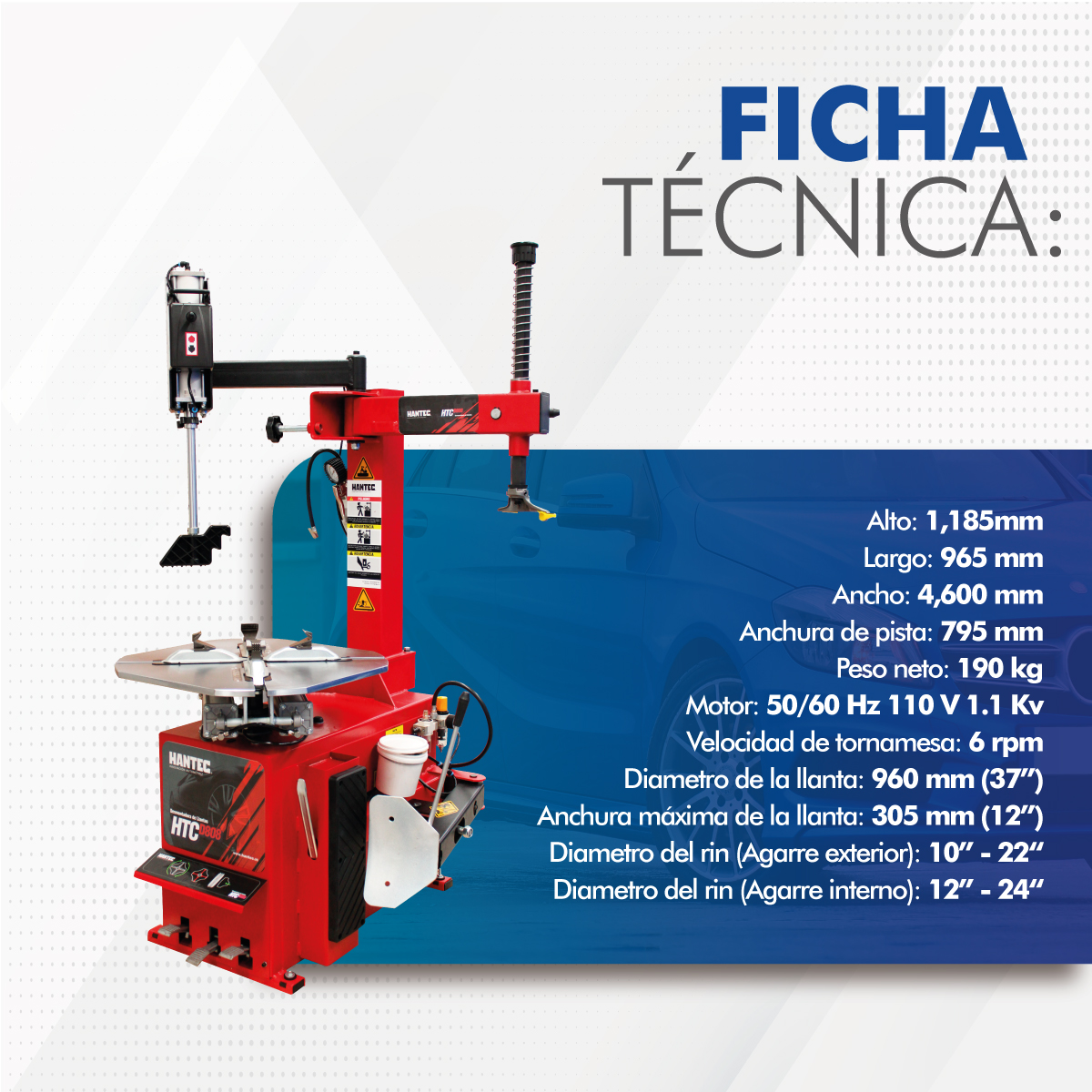 Desmontadora Llantas Hantec Rin 10 a 24  con Brazo Robótico