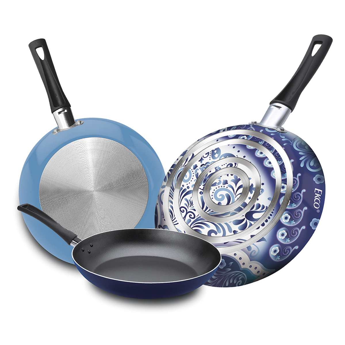 Juego de Sartenes Ekco Trendy Blue de 3 Piezas de Aluminio con Duraflon