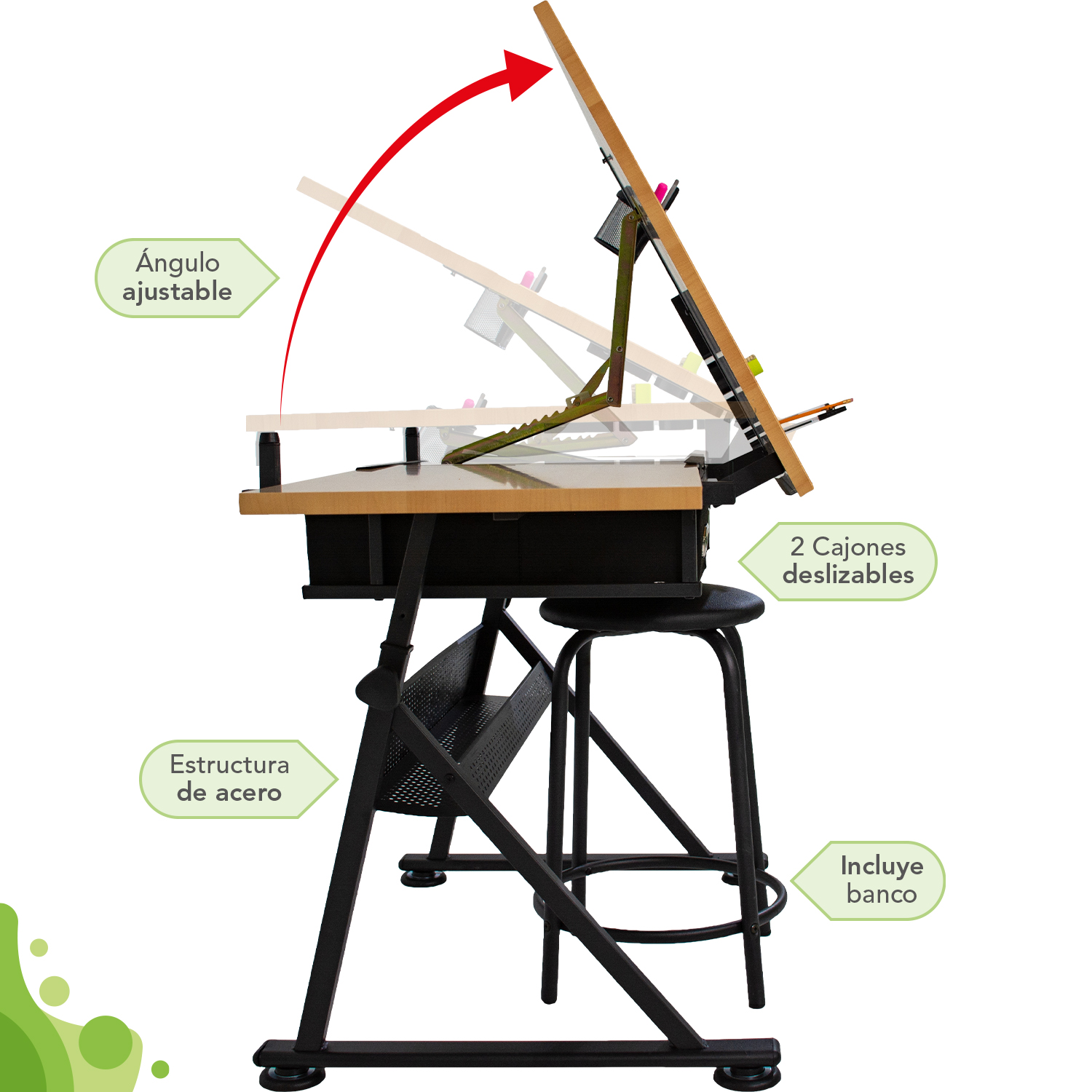 Restirador Madera Profesional Mesa De Dibujo Altura Ajustable