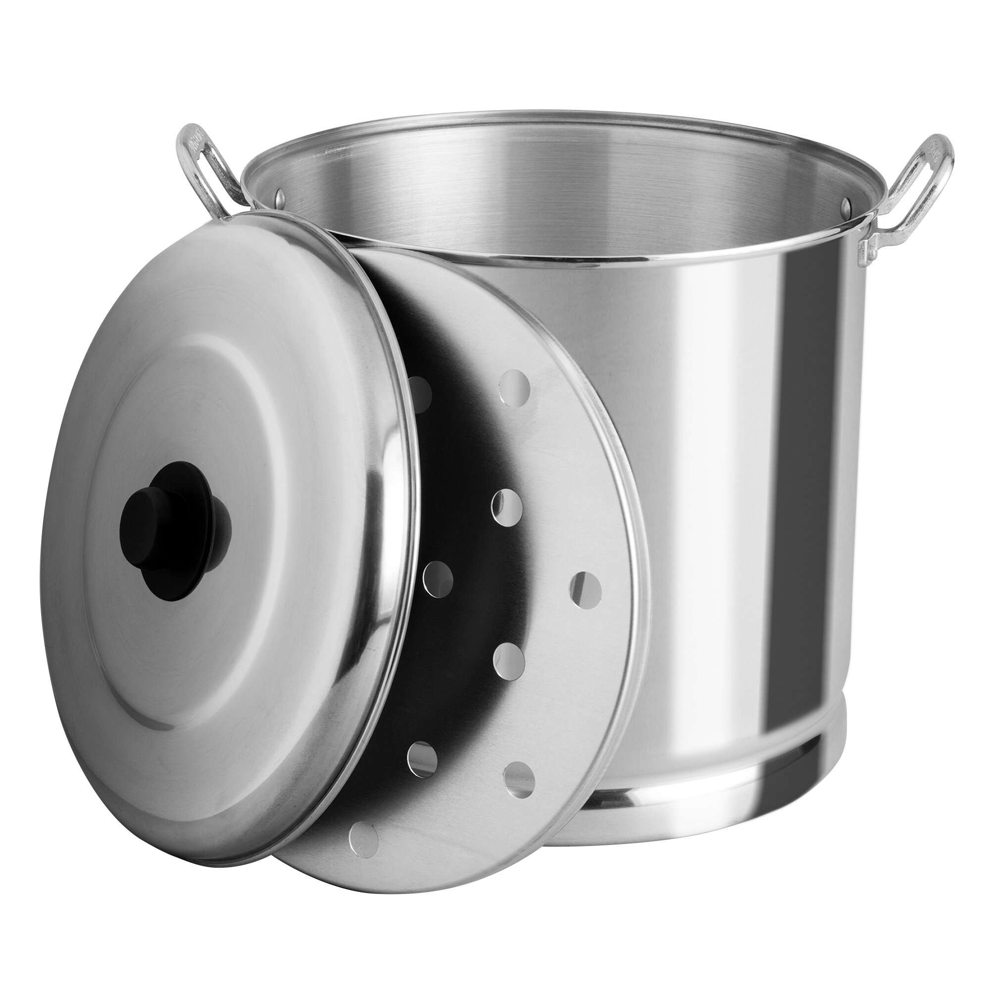 Vaporera de 34 cm. Para 30L. Vasconia Básicos de Aluminio Color Plateado Pulido con Tapa de Aluminio y Alta durabilidad