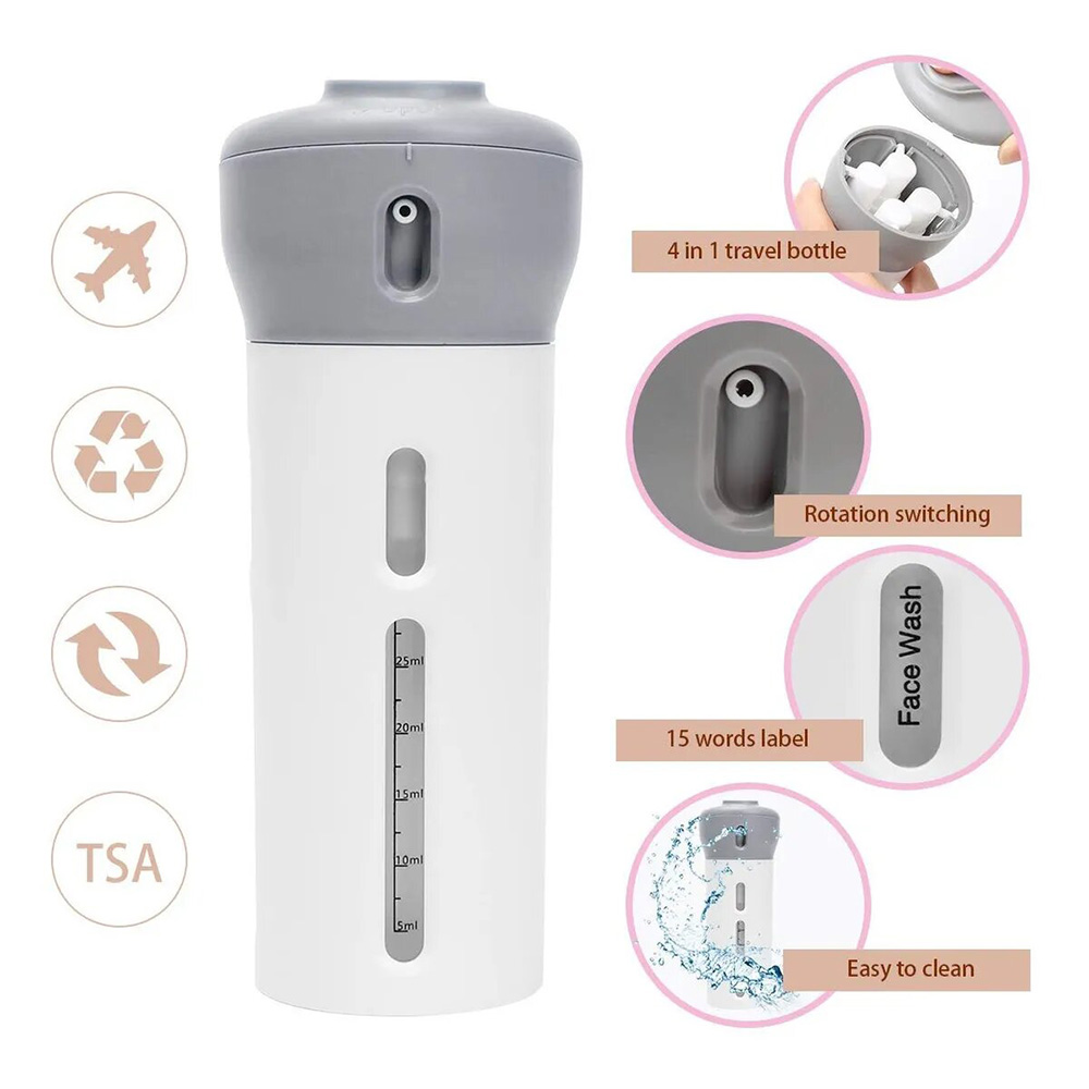 Botella De Viaje 4 En 1 Para Shampoo Crema Perfume Gel Goshoppingmx